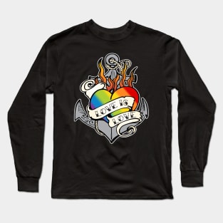 Pride LGBTQ+ Community Love is Love Rainbow Colour Tattoo Style Long Sleeve T-Shirt